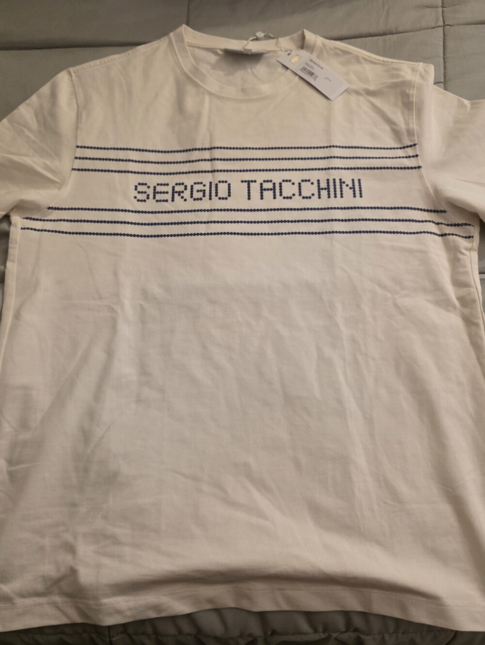 Sergio Tacchini White Tee with Navy Logo Stripes - NWT